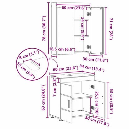 Bathroom Furniture Set TULUM 3 pcs Concrete Grey