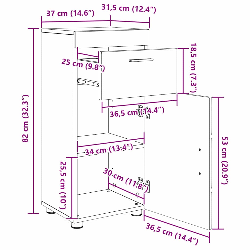 Bathroom Furniture Set TULUM Grey Sonoma Engineered Wood