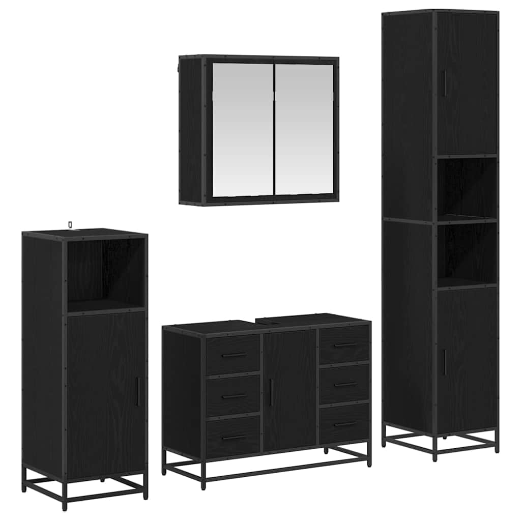 Bathroom Furniture Set 4 pcs Black Oak Engineered Wood