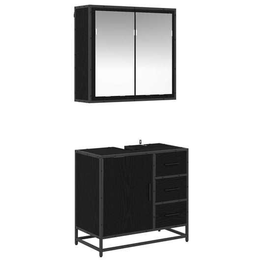 Bathroom Furniture Set 2 pcs Black Oak Engineered Wood