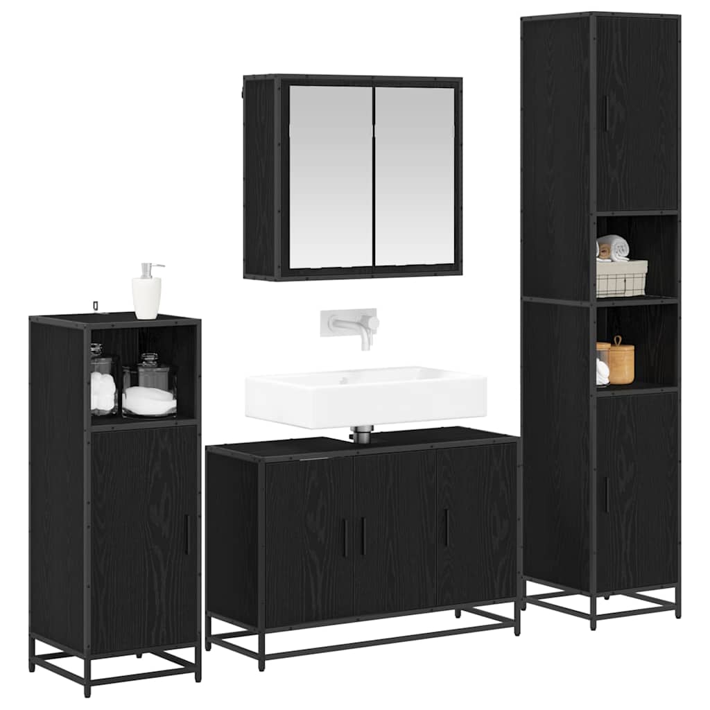 Bathroom Furniture Set 4 pcs Black Oak Engineered Wood