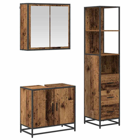 Bathroom Furniture Set 3 pcs Old Wood Engineered Wood