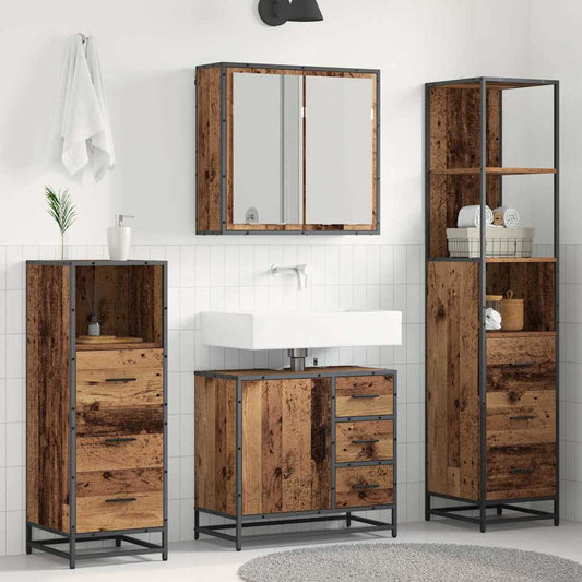 Bathroom Furniture Set 4 pcs Old Wood Engineered Wood