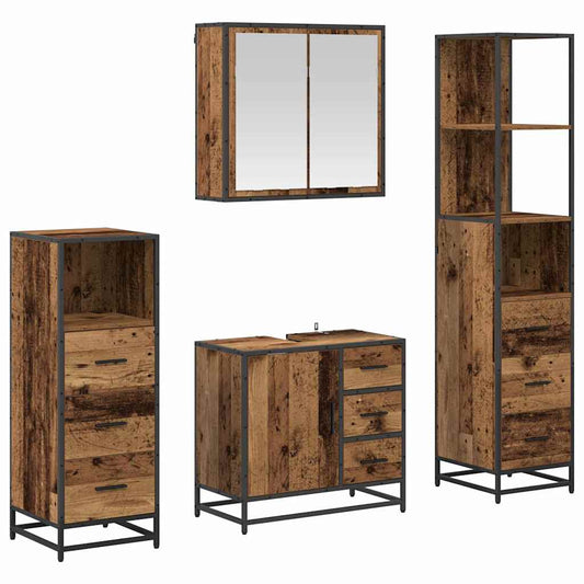 Bathroom Furniture Set 4 pcs Old Wood Engineered Wood