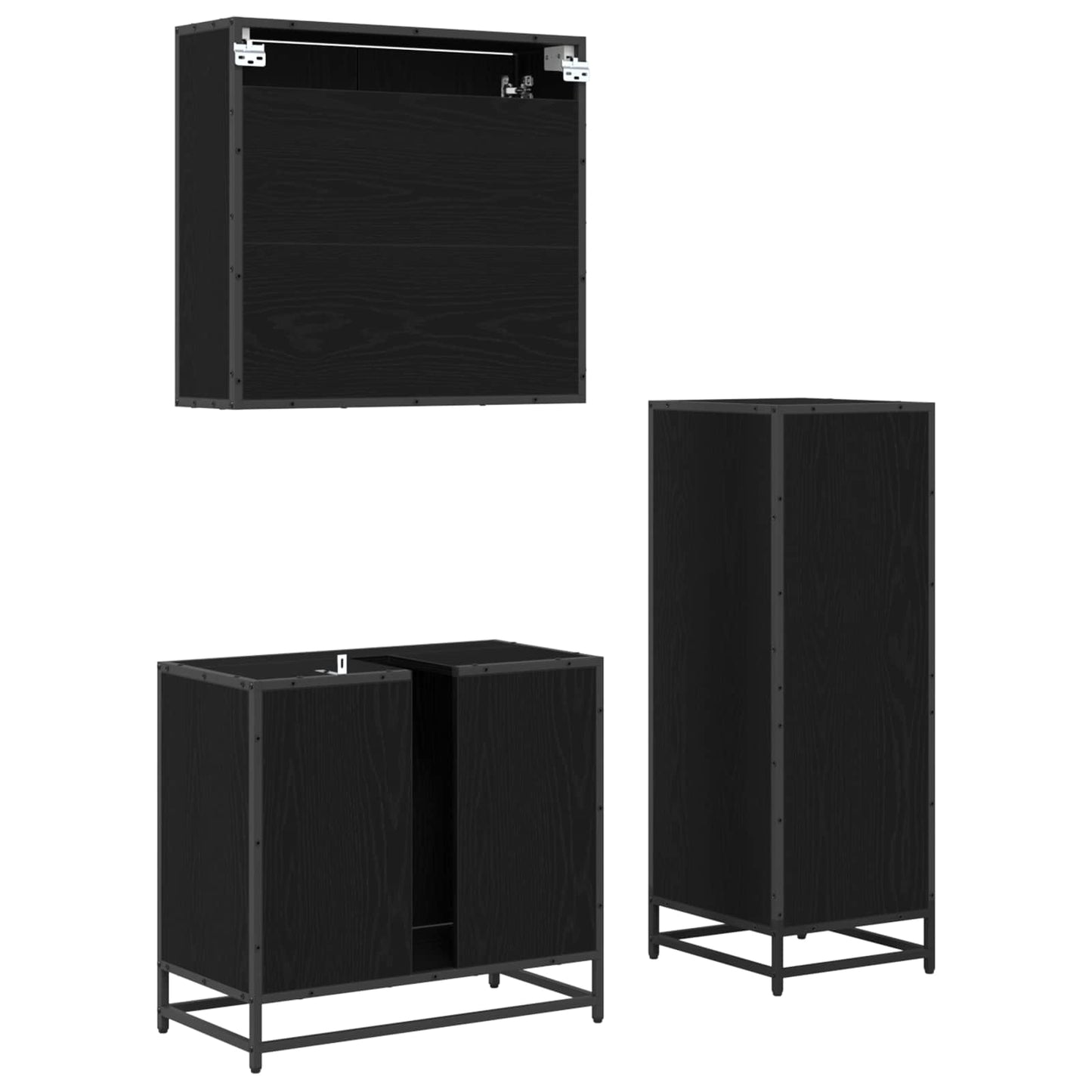 Bathroom Furniture Set 3 pcs Black Oak Engineered Wood