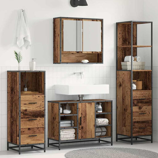 Bathroom Furniture Set 4 pcs Old Wood Engineered Wood