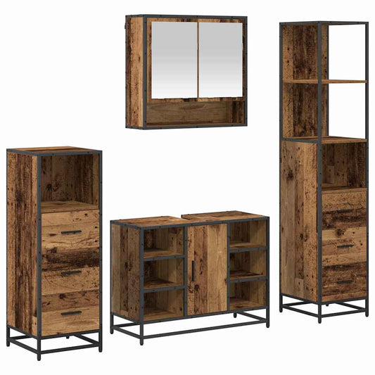 Bathroom Furniture Set 4 pcs Old Wood Engineered Wood