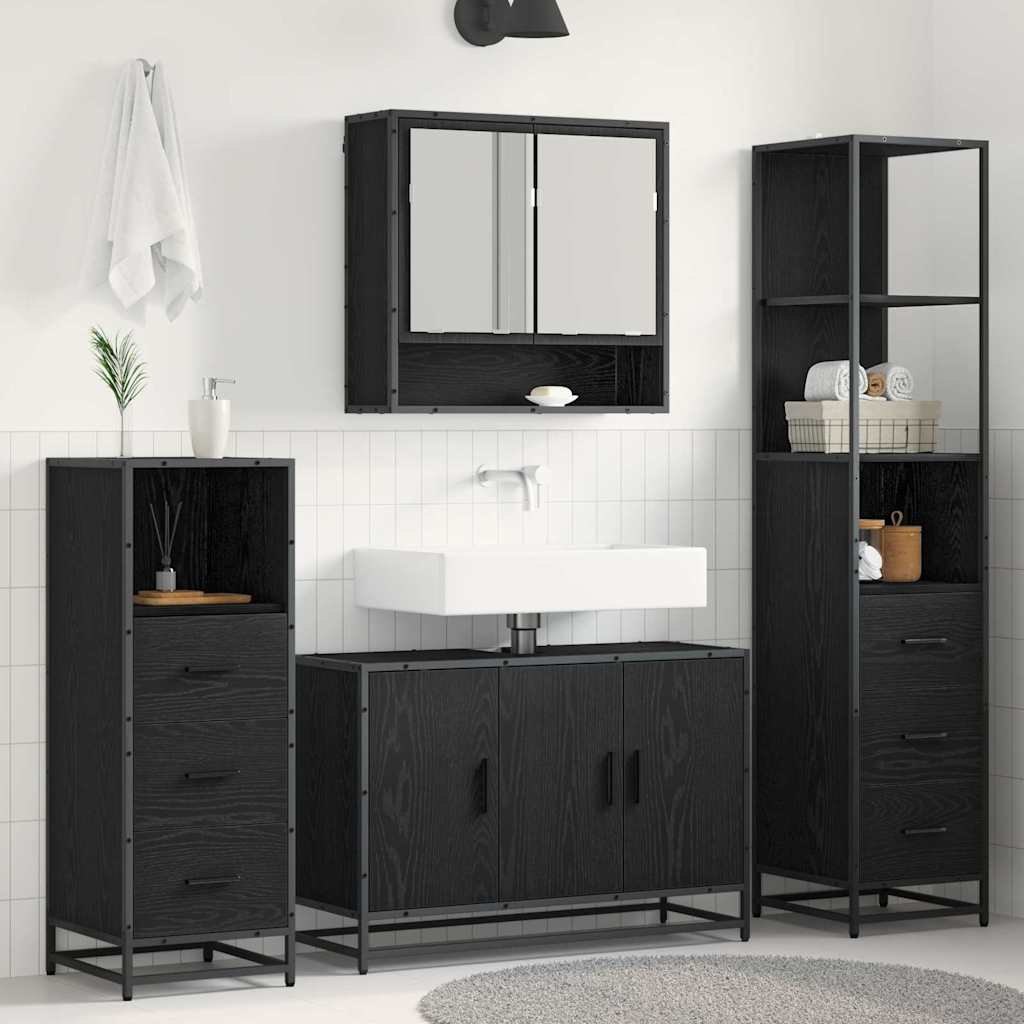 Bathroom Furniture Set 4 pcs Black Oak Engineered Wood