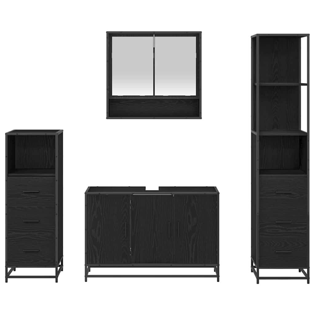 Bathroom Furniture Set 4 pcs Black Oak Engineered Wood