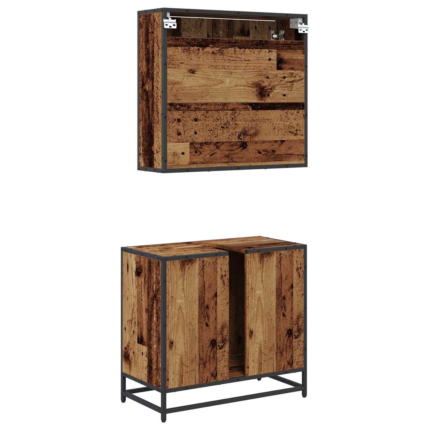 Bathroom Furniture Set with Door 2 pcs Old Wood Engineered Wood