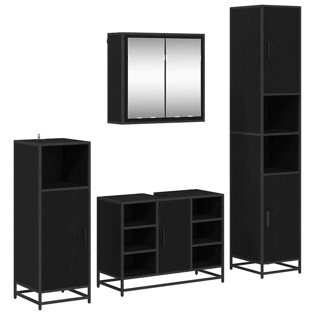 Bathroom Furniture Set 4 pcs Black Oak Engineered Wood