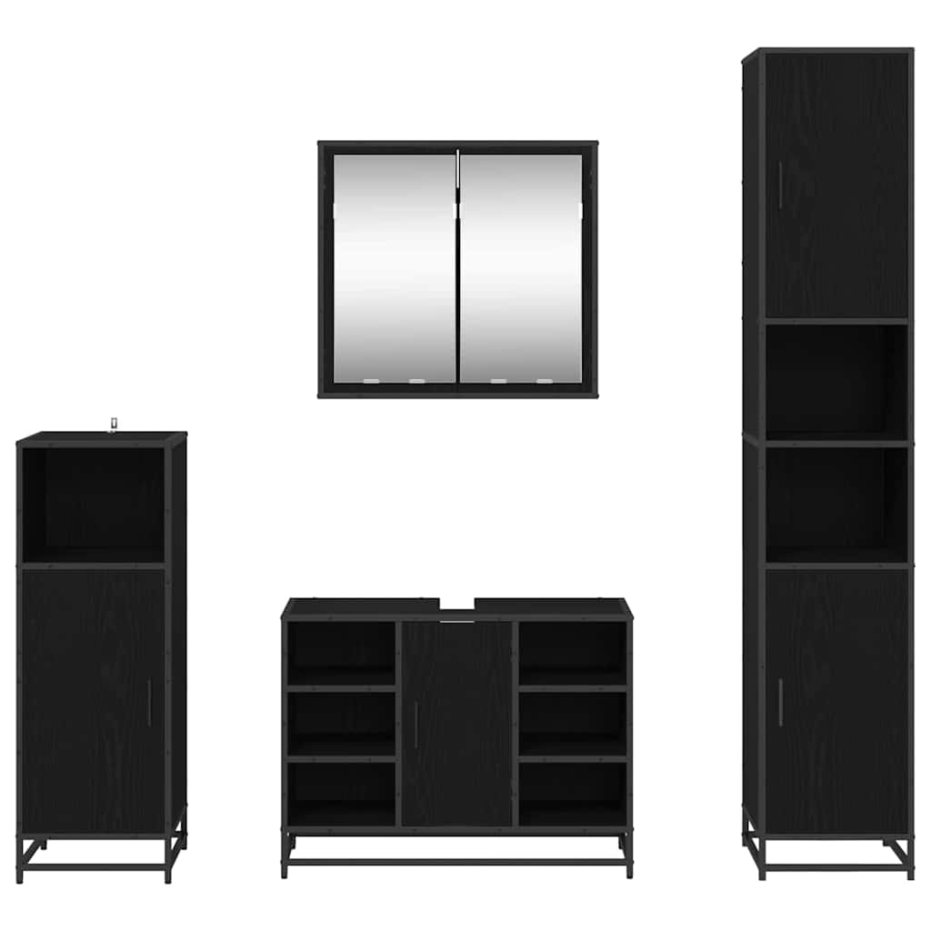 Bathroom Furniture Set 4 pcs Black Oak Engineered Wood