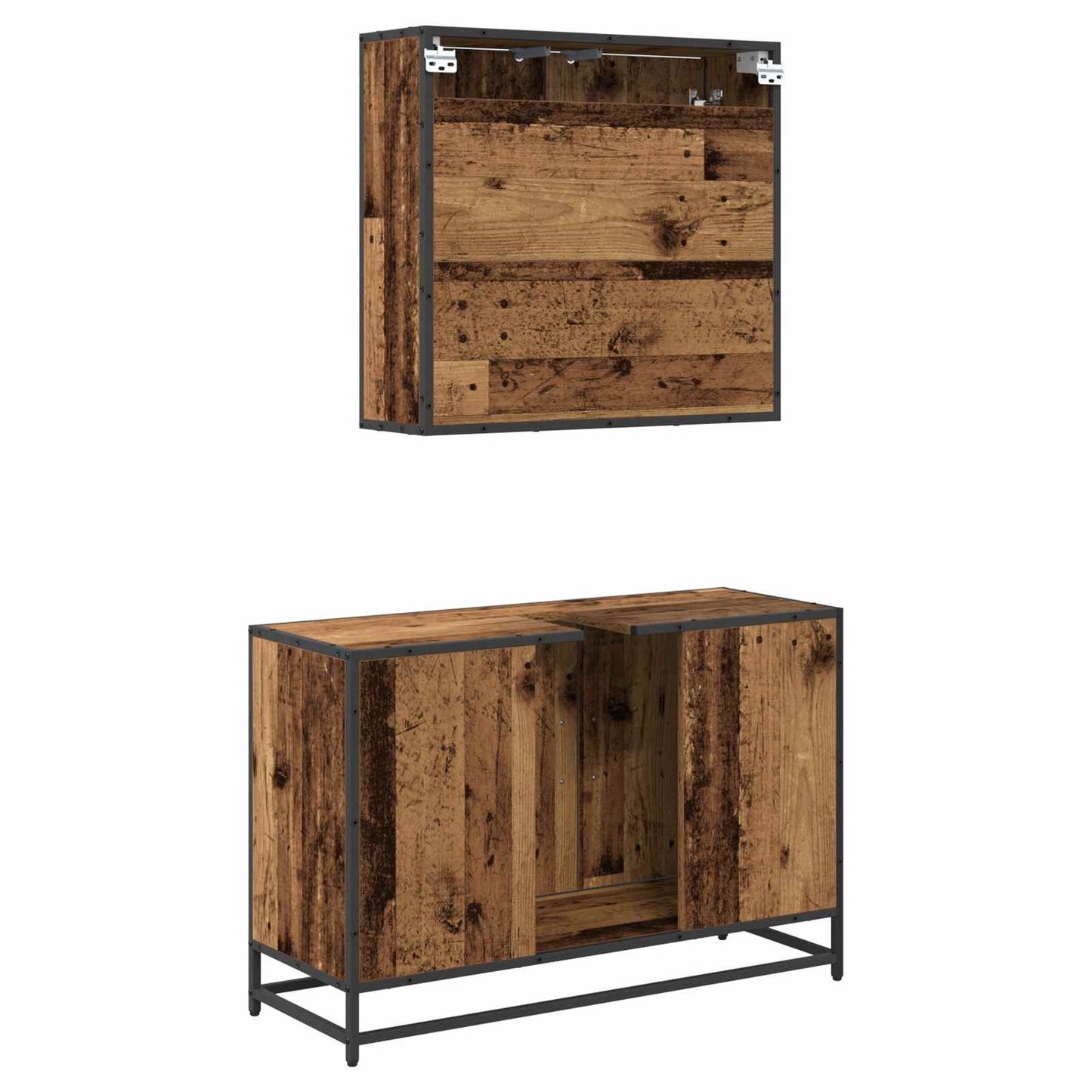 Bathroom Furniture Set with Door 2 pcs Old Wood Engineered Wood