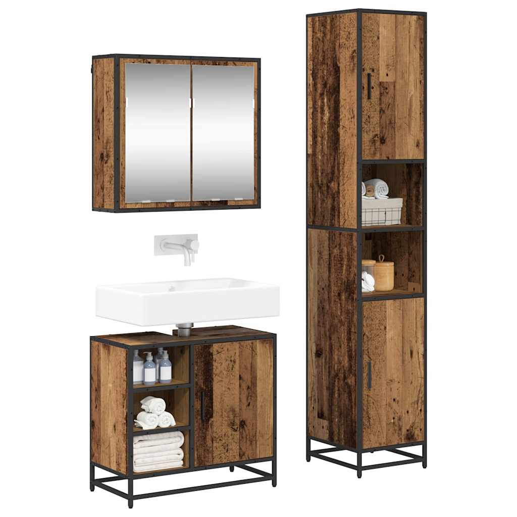 Bathroom Furniture Set with Door 3 pcs Old Wood Engineered Wood