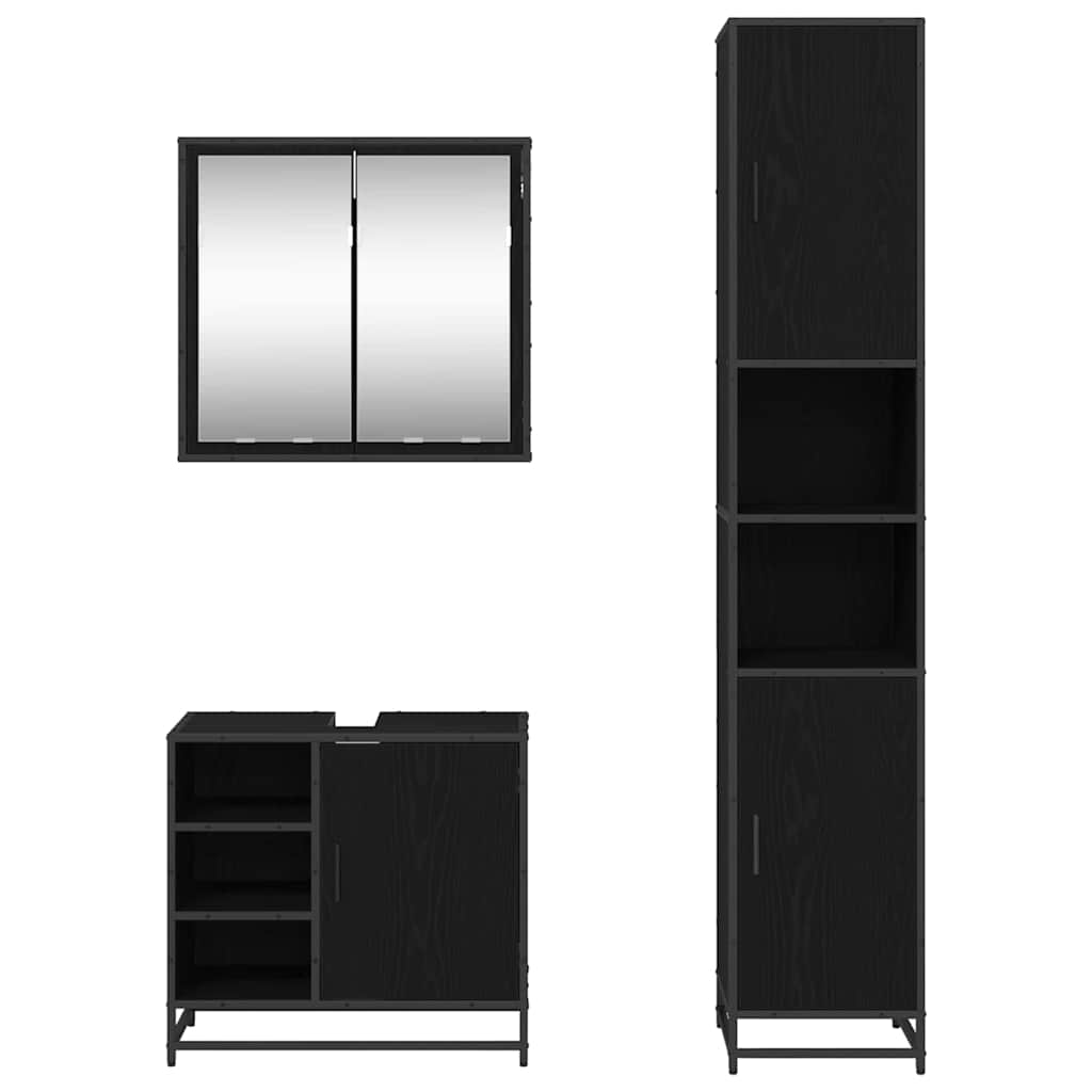Bathroom Furniture Set 3 pcs Black Oak Engineered Wood
