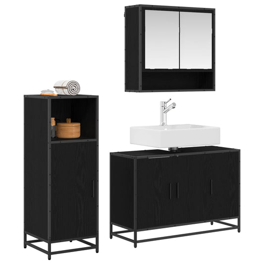 Bathroom Furniture Set 3 pcs Black Oak Engineered Wood