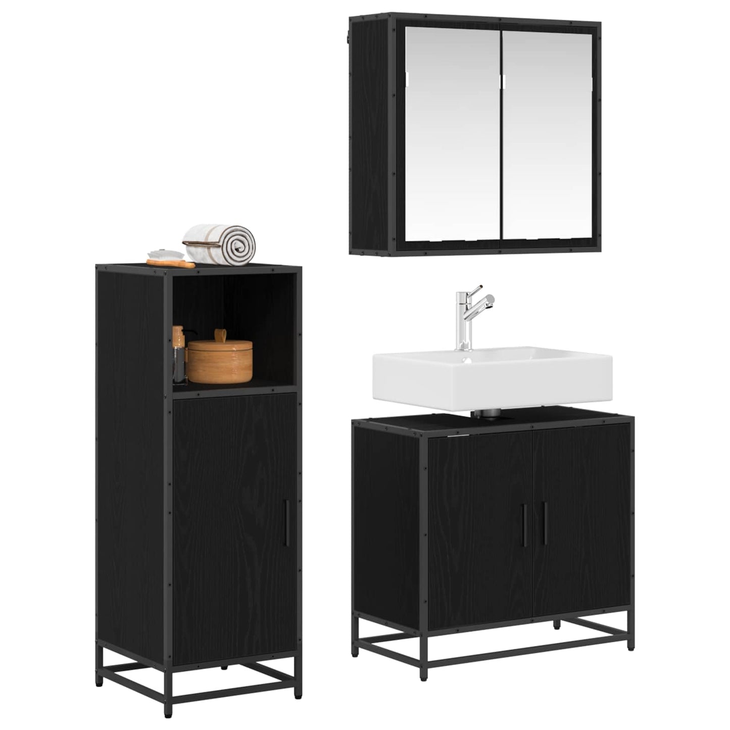 Bathroom Furniture Set 3 pcs Black Oak Engineered Wood