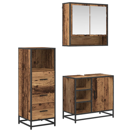 Bathroom Furniture Set 3 pcs Old Wood Engineered Wood