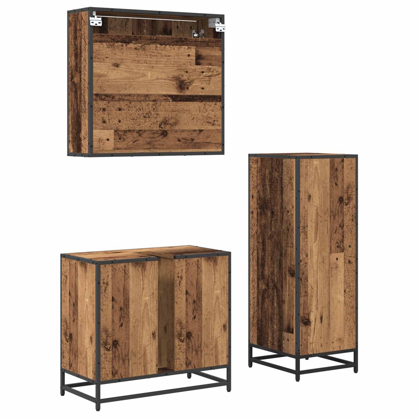 Bathroom Furniture Set with Door 3 pcs Old Wood Engineered Wood