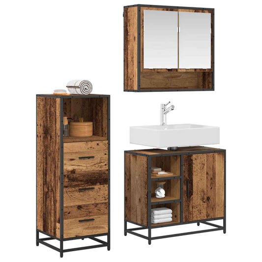 Bathroom Furniture Set 3 pcs Old Wood Engineered Wood