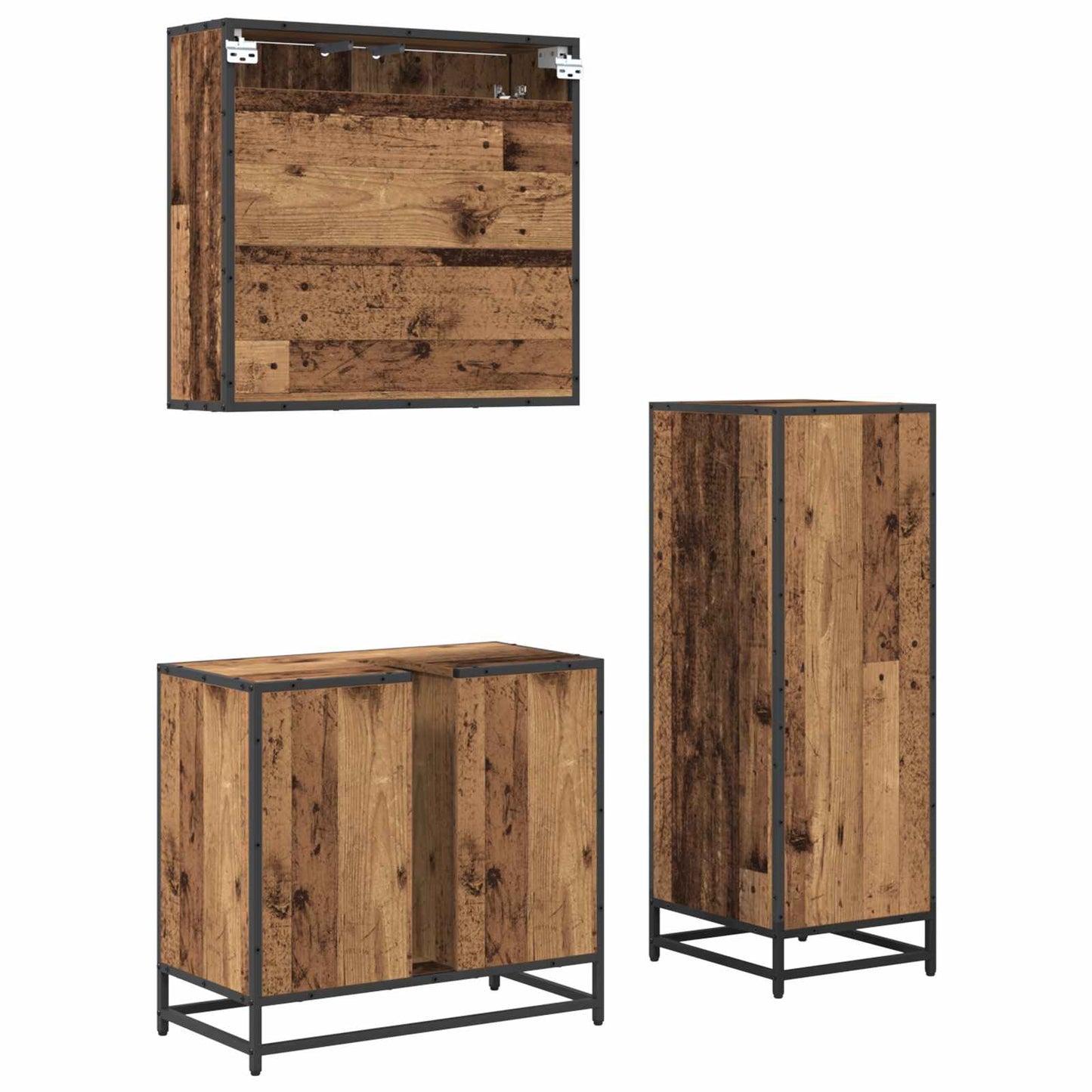 Bathroom Furniture Set with Door 3 pcs Old Wood Engineered Wood