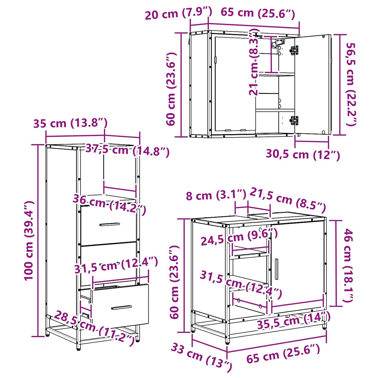 Bathroom Furniture Set with Door 3 pcs Old Wood Engineered Wood