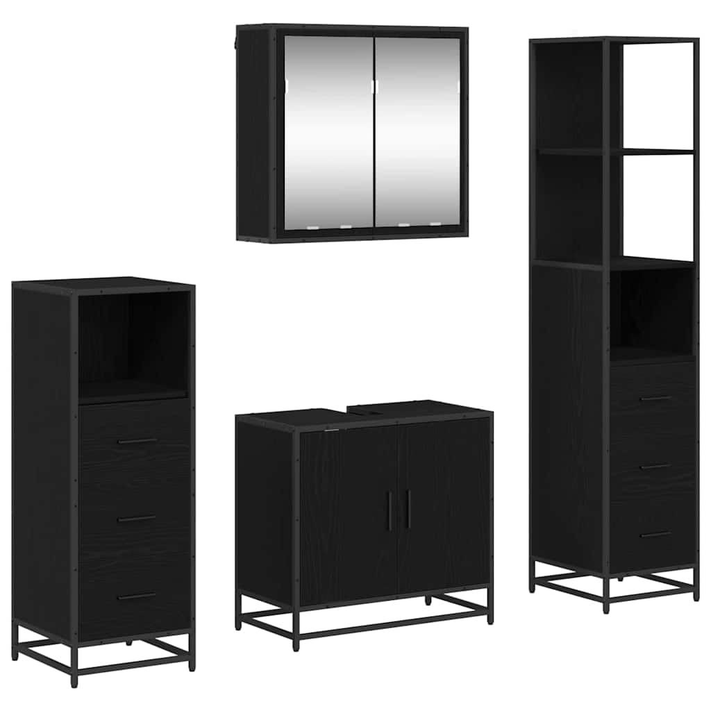 Bathroom Furniture Set 4 pcs Black Oak Engineered Wood