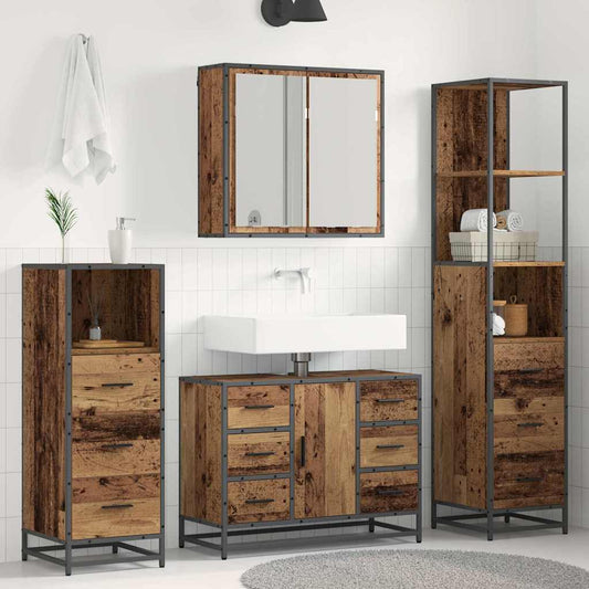 Bathroom Furniture Set 3 pcs Old Wood Engineered Wood