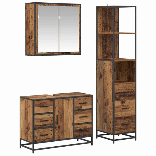 Bathroom Furniture Set 3 pcs Old Wood Engineered Wood