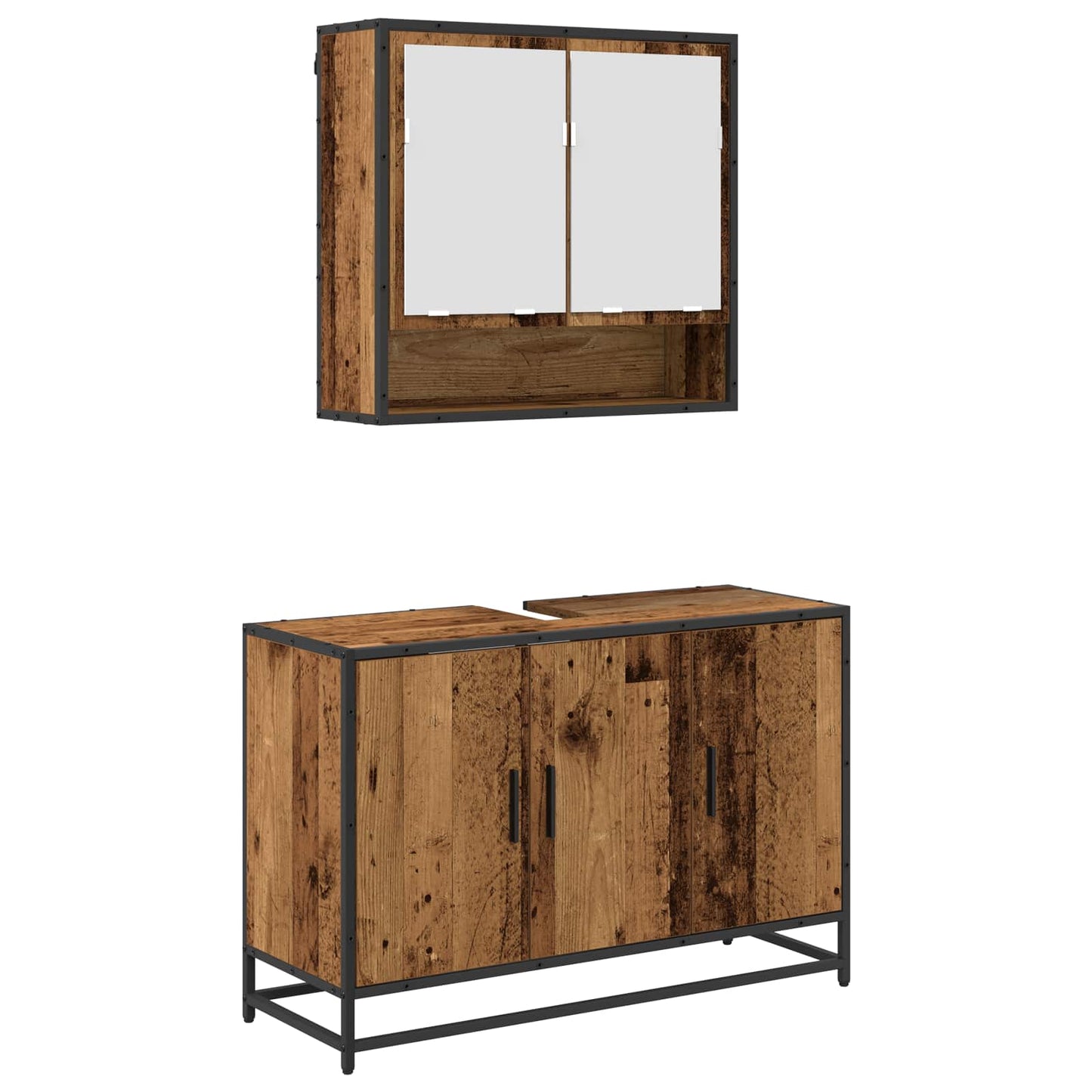 Bathroom Furniture Set with Door 2 pcs Old Wood Engineered Wood