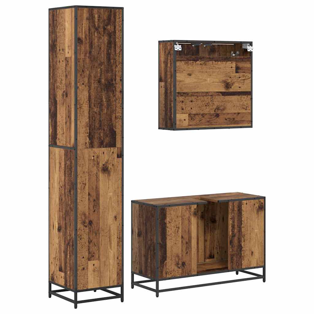 Bathroom Furniture Set with Door 3 pcs Old Wood Engineered Wood