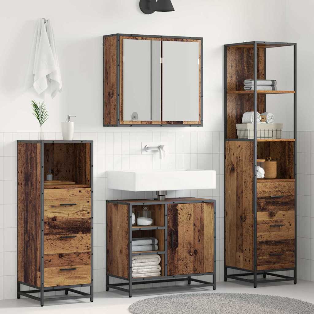 Bathroom Furniture Set with Door 3 pcs Old Wood Engineered Wood