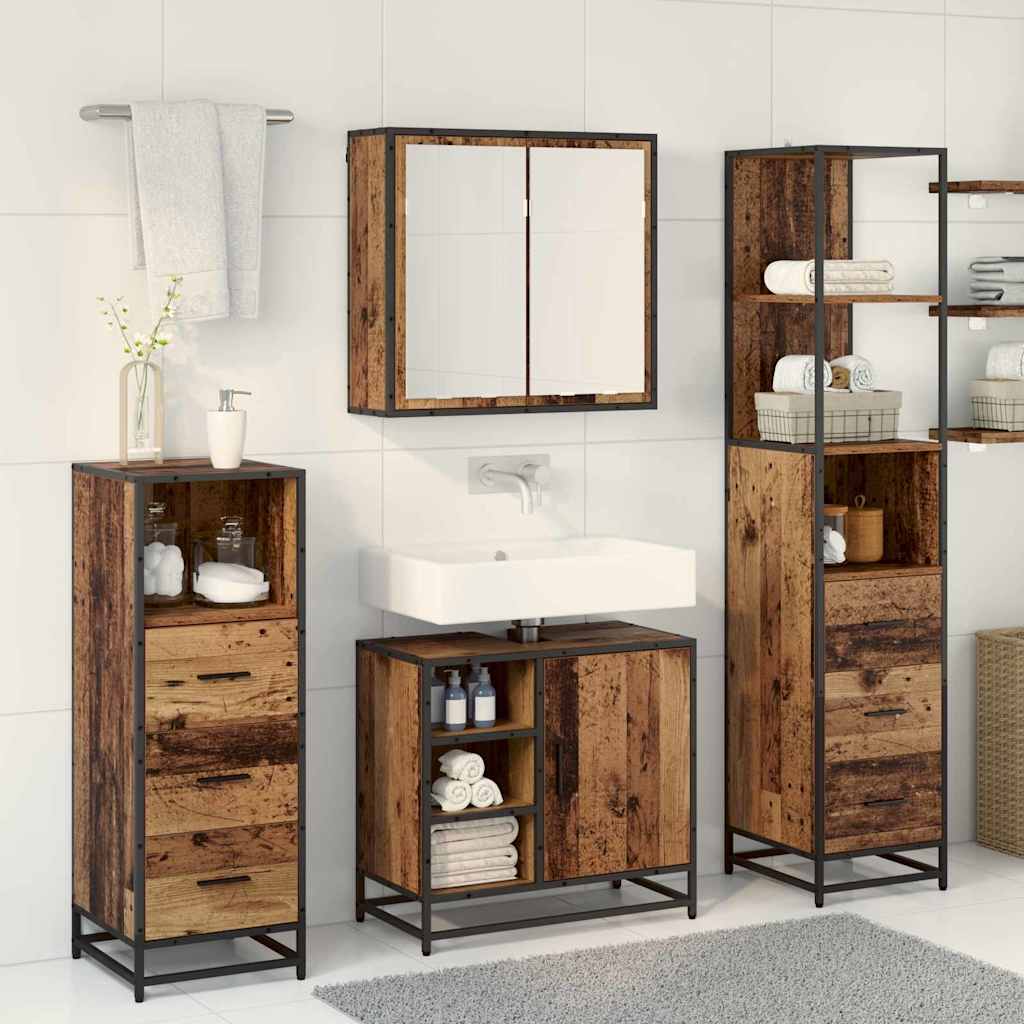 Bathroom Furniture Set with Door 3 pcs Old Wood Engineered Wood