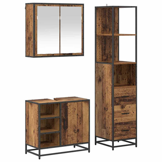 Bathroom Furniture Set 3 pcs Old Wood Engineered Wood