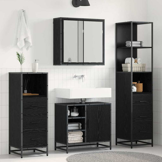 Bathroom Furniture Set 4 pcs Black Oak Engineered Wood
