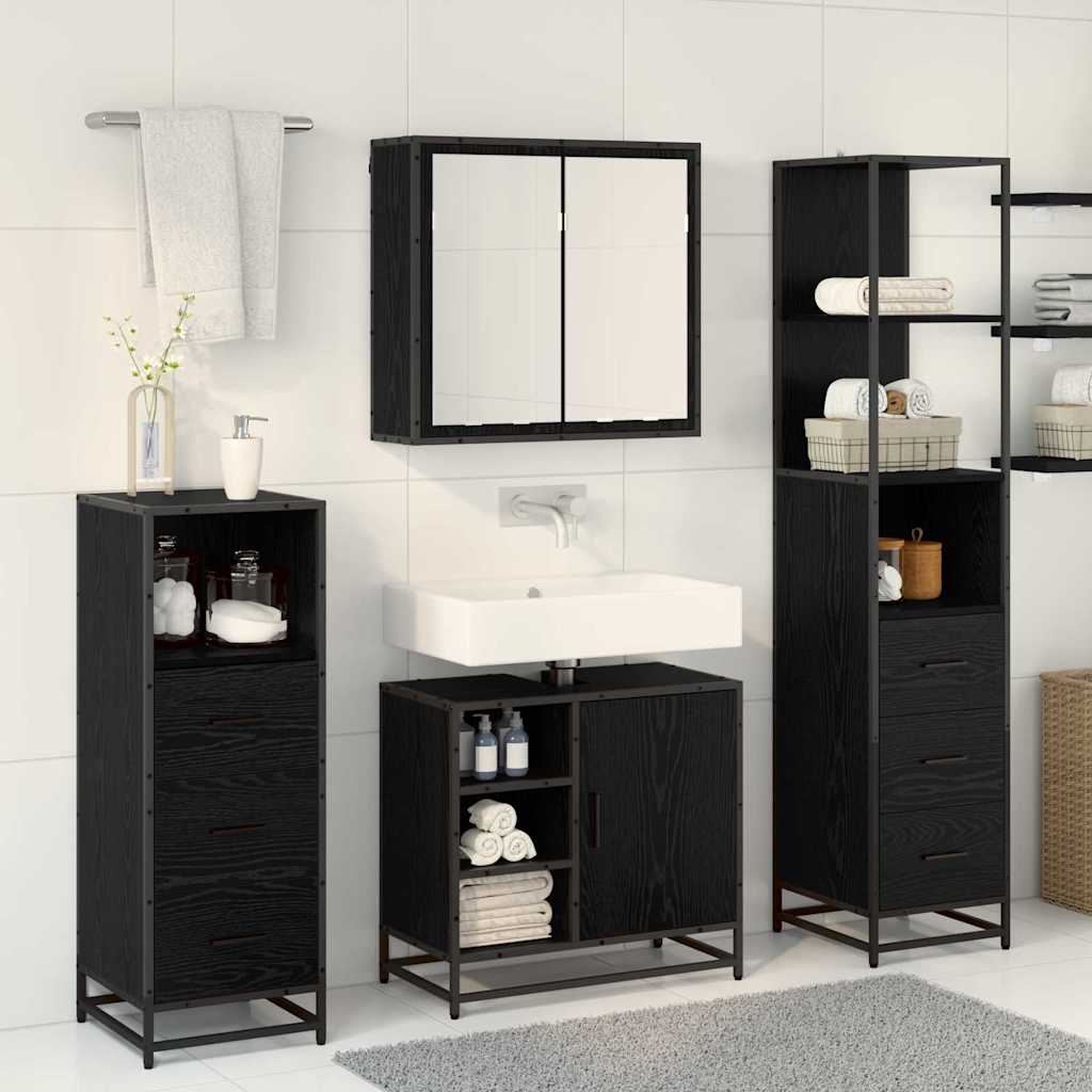Bathroom Furniture Set 4 pcs Black Oak Engineered Wood
