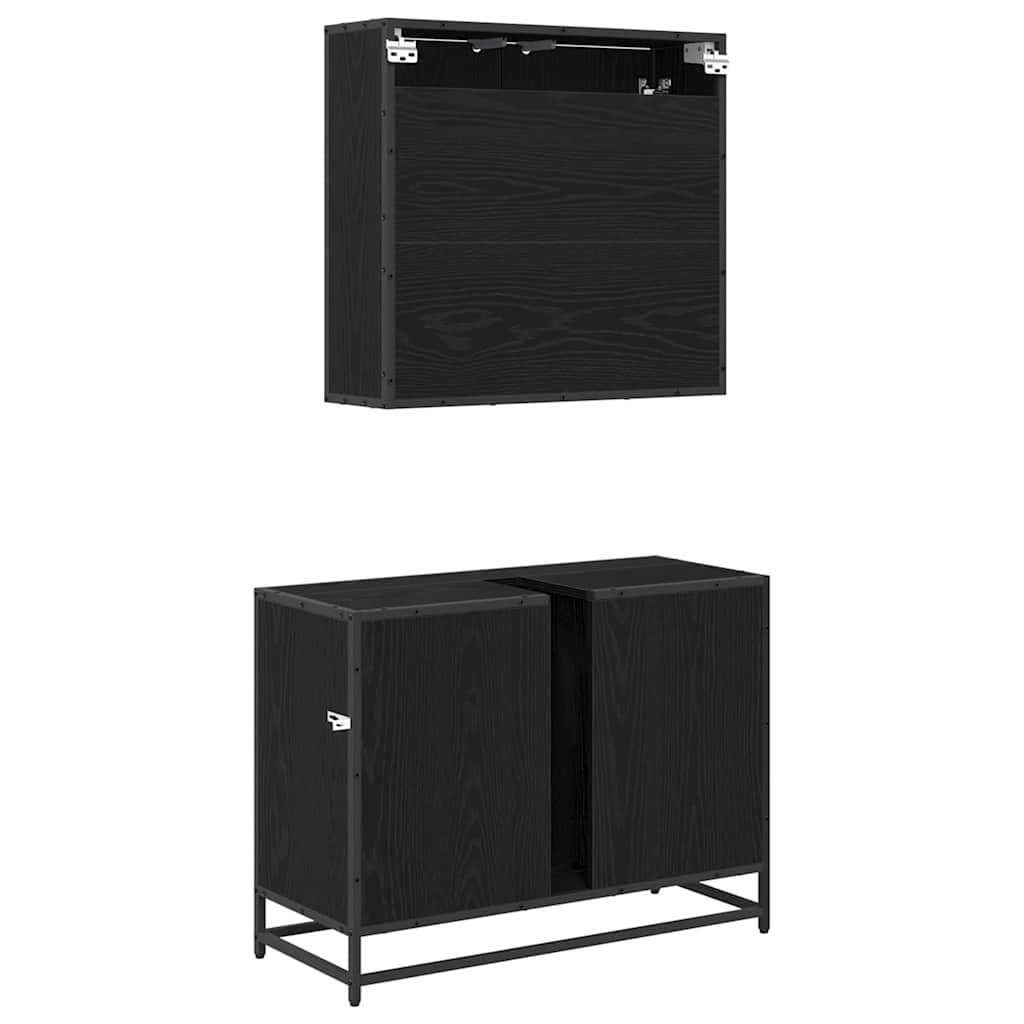 Bathroom Furniture Set 2 pcs Black Oak Engineered Wood