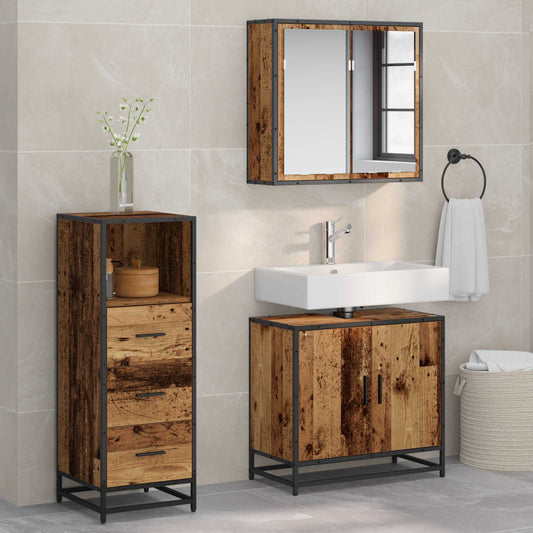 Bathroom Furniture Set 3 pcs Old Wood Engineered Wood