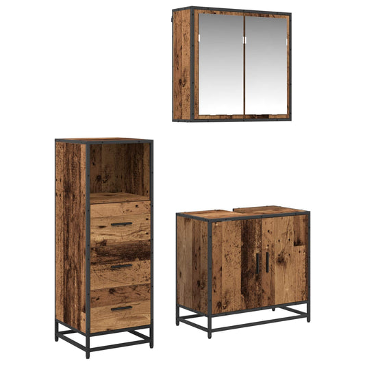 Bathroom Furniture Set 3 pcs Old Wood Engineered Wood