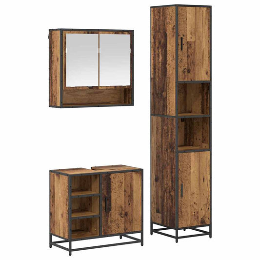 Bathroom Furniture Set 3 pcs Old Wood Engineered Wood