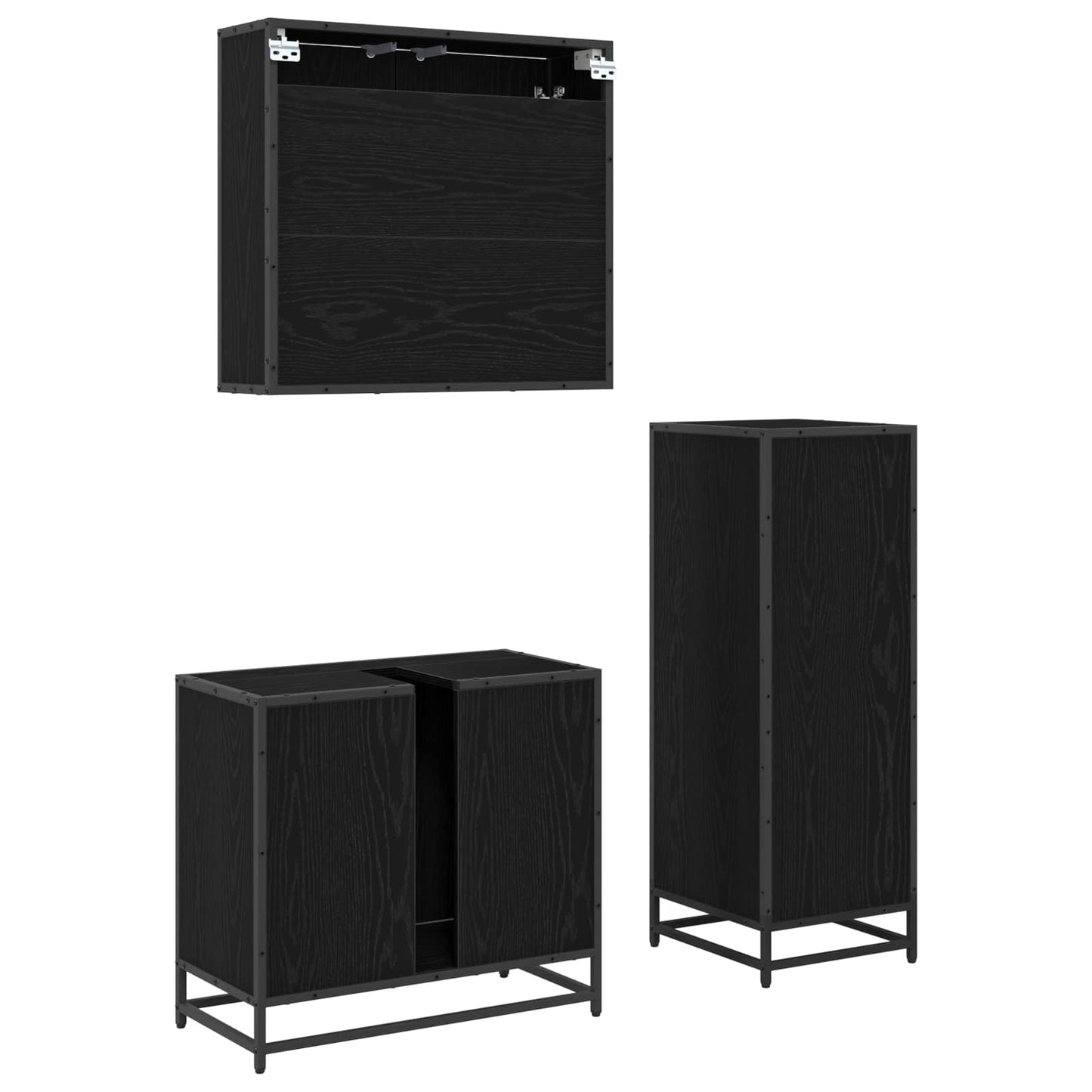 Bathroom Furniture Set 3 pcs Black Oak Engineered Wood
