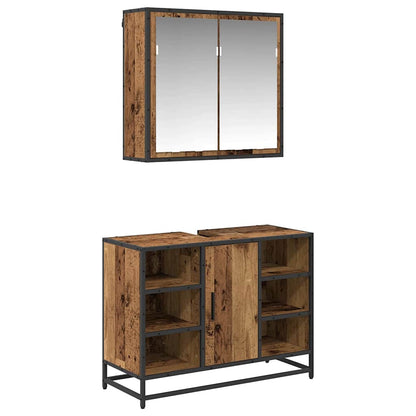 Bathroom Furniture Set with Door 2 pcs Old Wood Engineered Wood