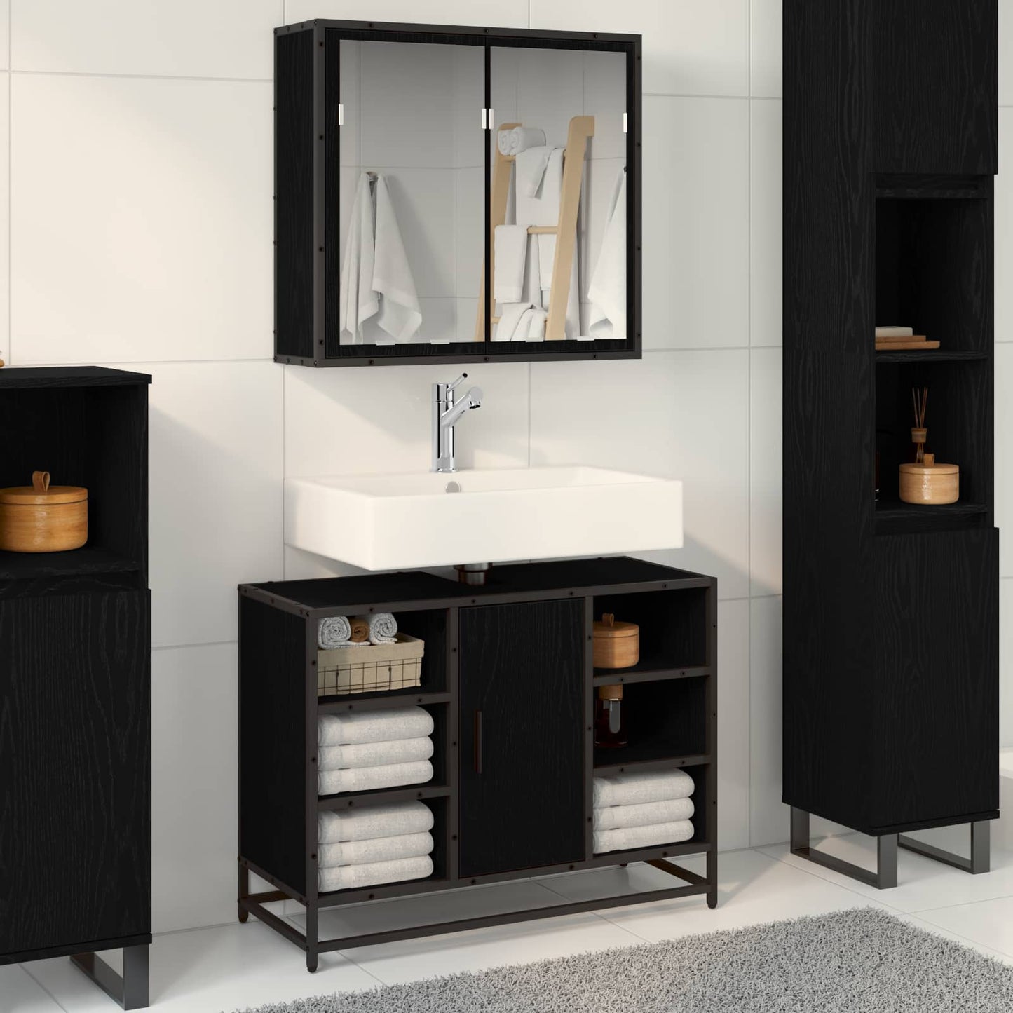 Bathroom Furniture Set 2 pcs Black Oak Engineered Wood