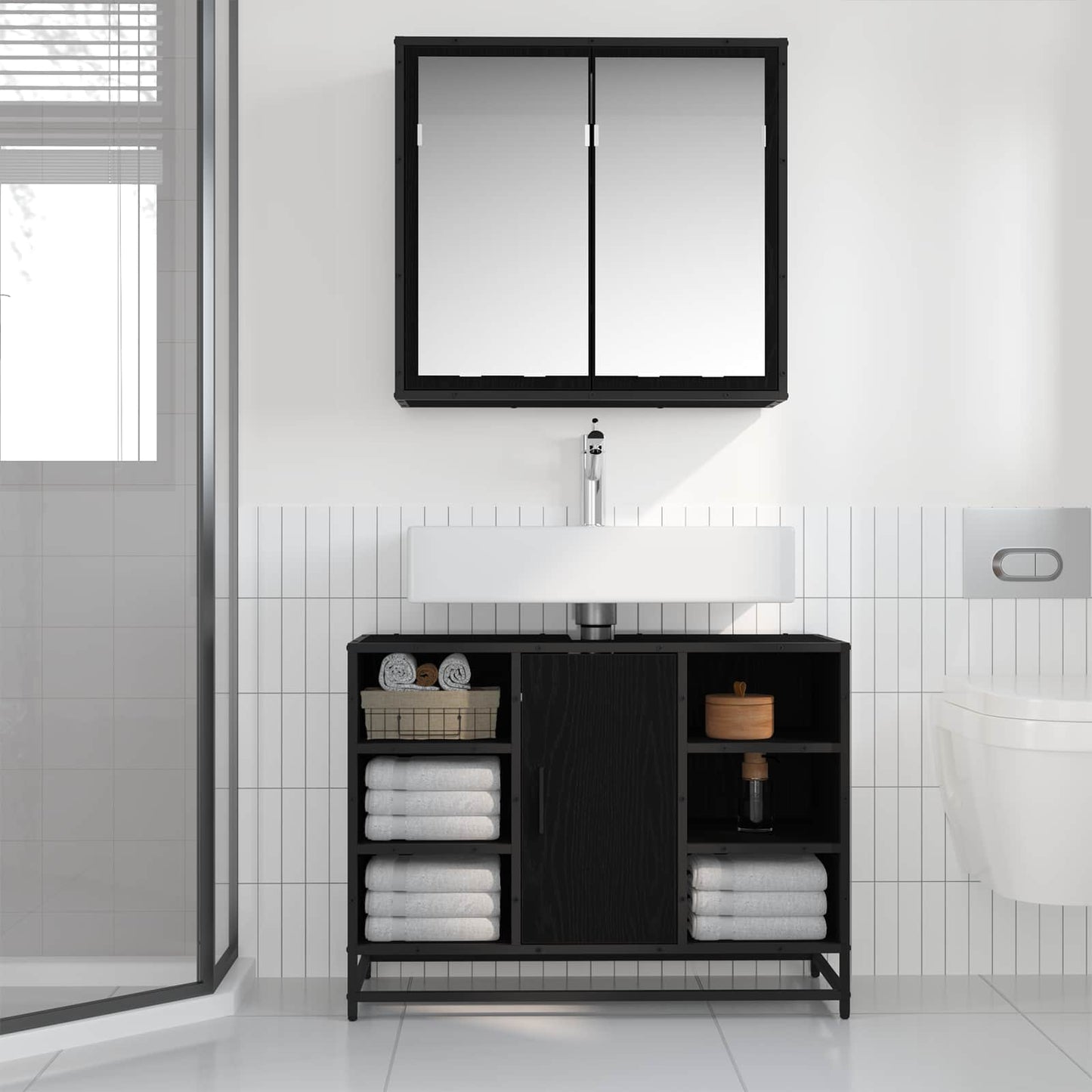 Bathroom Furniture Set 2 pcs Black Oak Engineered Wood