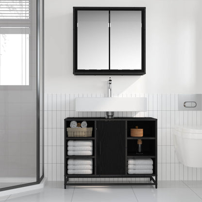 Bathroom Furniture Set 2 pcs Black Oak Engineered Wood