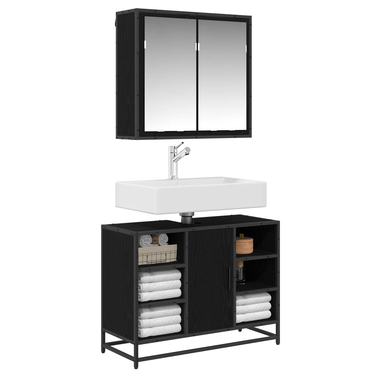 Bathroom Furniture Set 2 pcs Black Oak Engineered Wood