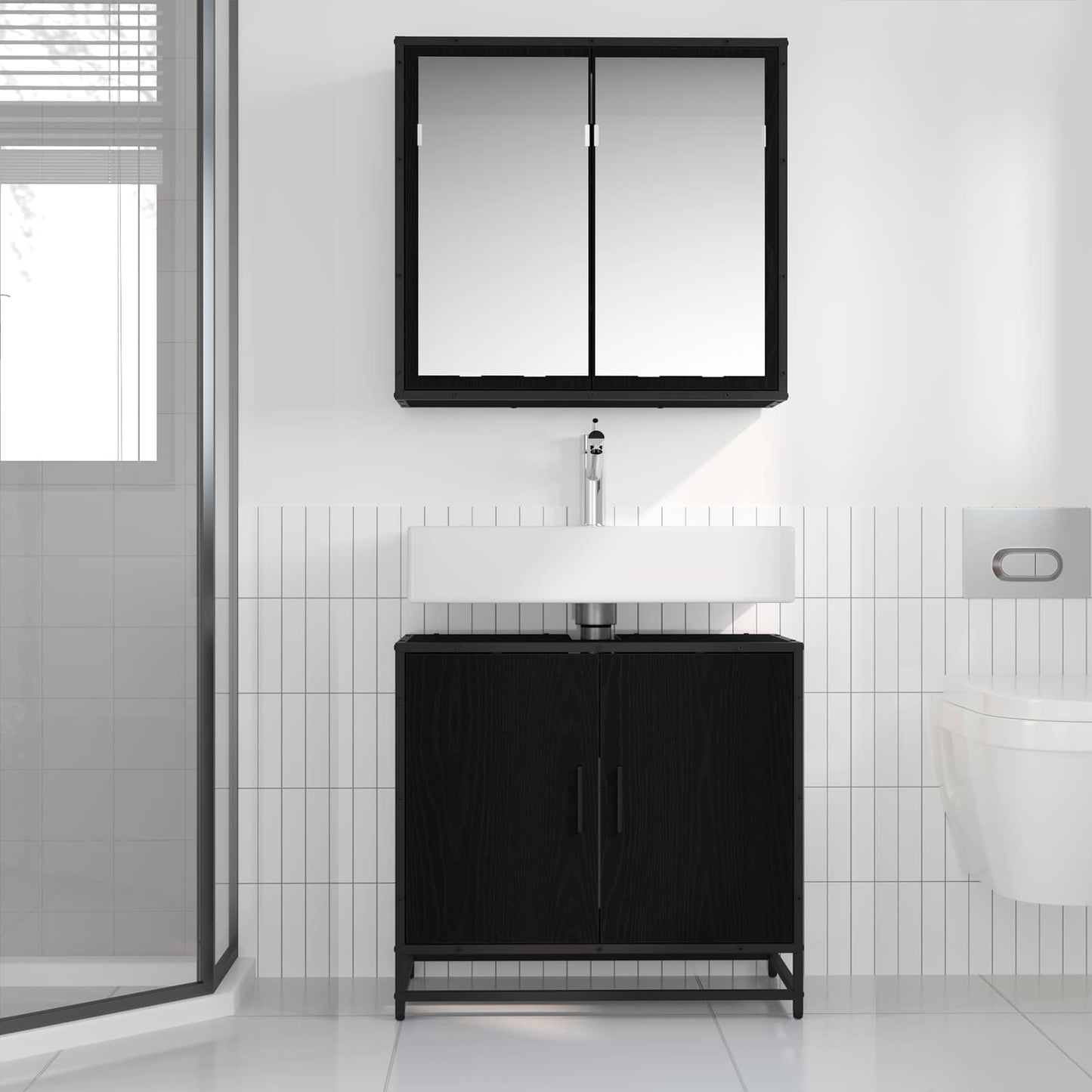Bathroom Furniture Set 2 pcs Black Oak Engineered Wood