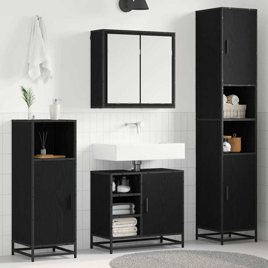 Bathroom Furniture Set 4 pcs Black Oak Engineered Wood