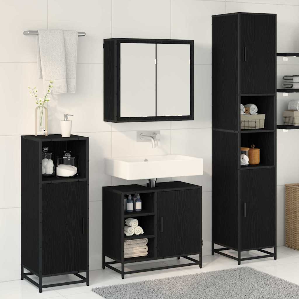 Bathroom Furniture Set 4 pcs Black Oak Engineered Wood