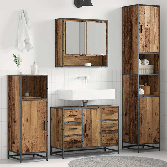 Bathroom Furniture Set 3 pcs Old Wood Engineered Wood
